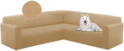 Jacquard L-Shape Sectional Sofa Cover Apricot X-Large