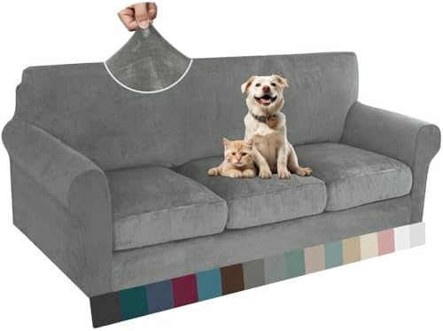 Luxury Velvet Sofa Slipcover 4 Piece Set Grey