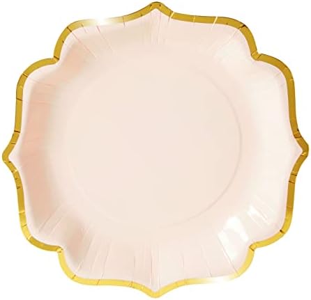 48 Pack Pink Gold Foil Scalloped Party Plates