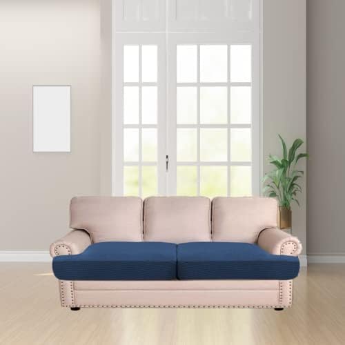 2-Pack Stretch T-Cushion Sofa Slipcovers - Navy 1