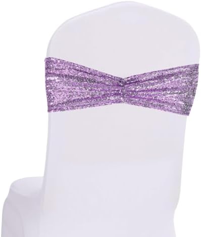 SquarePie 50 Pcs Lavender Sequin Chair Sashes Bands