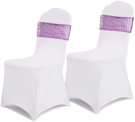 SquarePie 50 Pcs Lavender Sequin Chair Sashes Bands