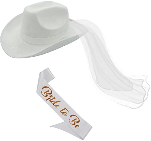 4Es Novelty Bride Cowgirl Hat with Veil and Bachelorette Sash 1