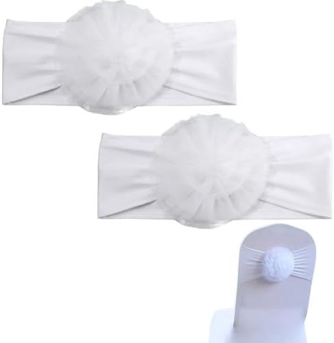 2PCS White Chair Back Bows Elastic Sashes for Wedding Events