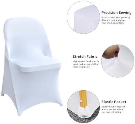 50 Pcs White Folding Chair Covers Universal Fit for Events and Parties