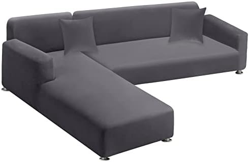 LA MEACK 2-Piece L Shaped Sofa Slipcover Set Light Grey