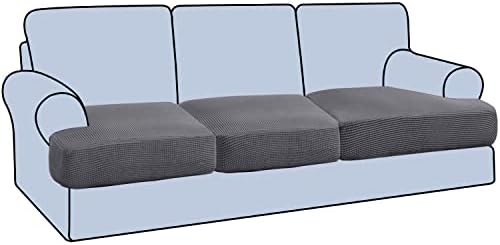 Stretch 3 Piece T Cushion Sofa Slipcovers with Elastic Bands Gray 1