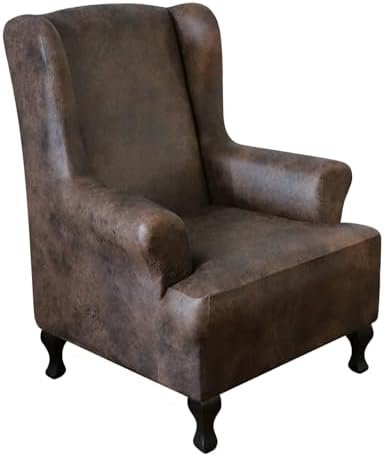 Anarachon Leather Look Wingback Chair Cover Brown