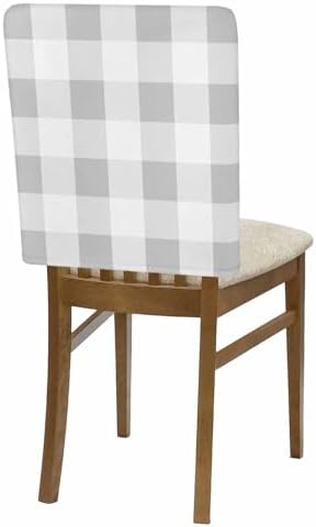Grey Plaid Chair Covers Set of 4 for Dining Room