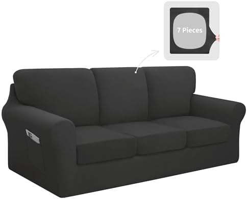 7 Piece Stretch Sofa Cover Set for Large Dark Grey Couch