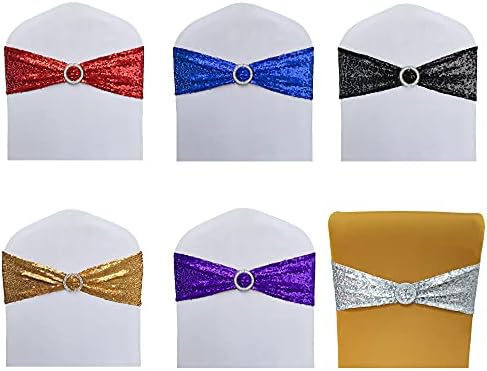 SheYang Elastic Sequin Chair Sashes with Buckle - Royal Blue 10 Pack