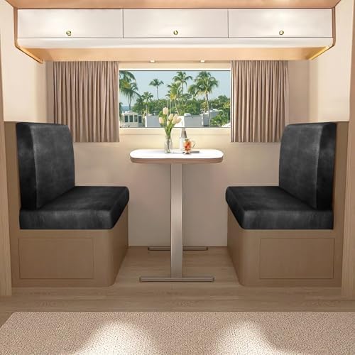 Leather Like RV Dinette Cushion Covers - Dark Gray 2 Backrest 2 Bench