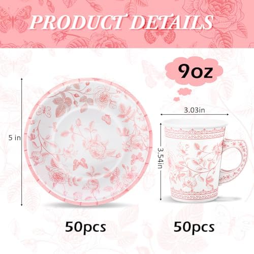 Rtteri 100 Pcs Floral Paper Tableware for Parties