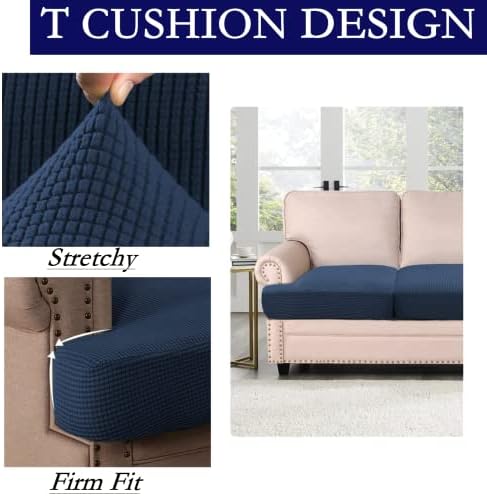 2-Pack Stretch T-Cushion Sofa Slipcovers - Navy 1