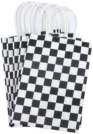 16 Pcs Checkered Racing Treat Bags with Handles