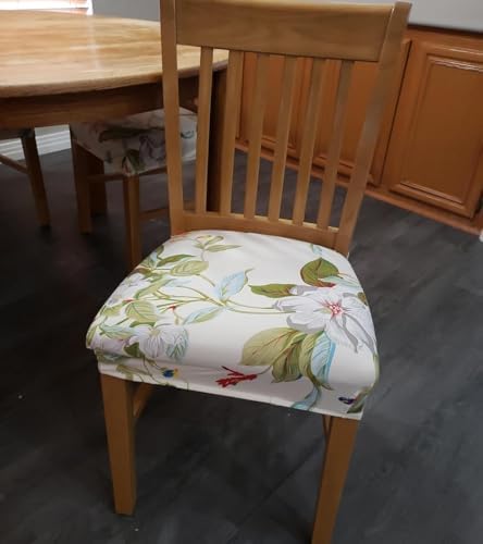 SearchI Stretch Dining Chair Seat Covers Set of 4 Beige Flower Design