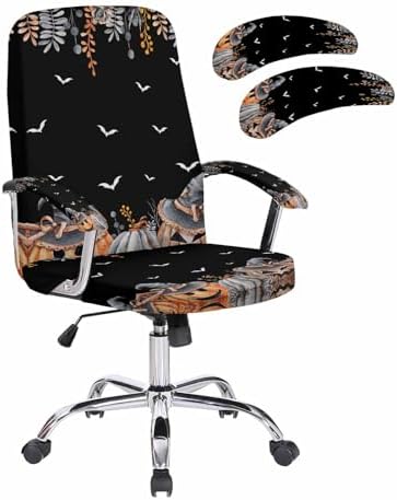 Halloween Office Chair Cover with Armrests Stretchable and Removable