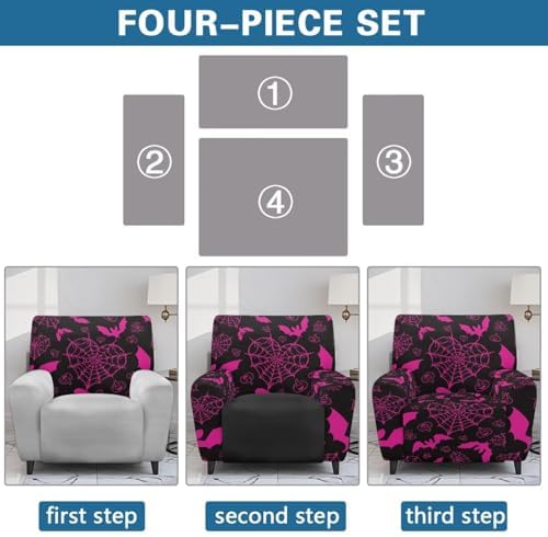 Pink Bat Spider Web Print Recliner Chair Slipcover