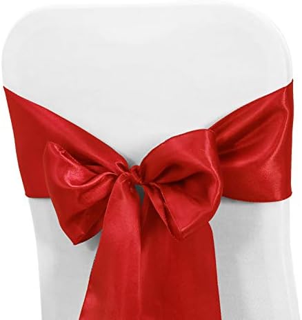 Obstal 50 PCS Red Satin Chair Sashes Bows for Wedding Reception