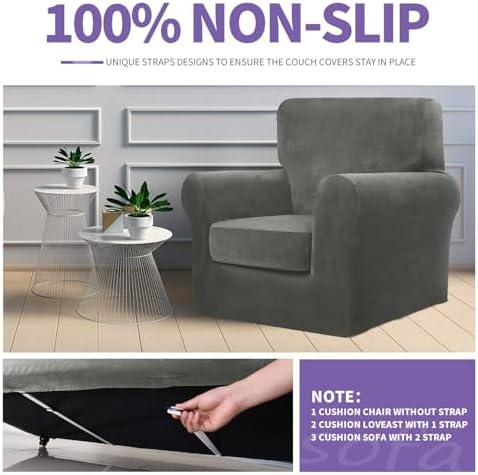 Luxury Velvet Sofa Slipcover 4 Piece Set Grey