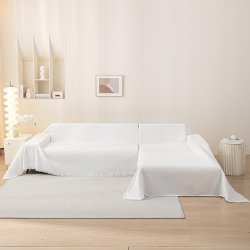 MEETSKY White Couch Cover - Chenille Slipcover for Sectional Sofas