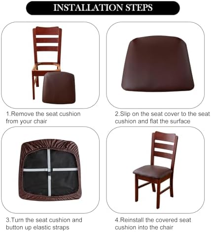 Waterproof PU Leather Seat Covers Set of 6 for Dining Chairs Black