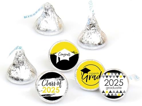 Yellow Graduation Candy Sticker Favor Labels 2025 - 108 Stickers Per Sheet