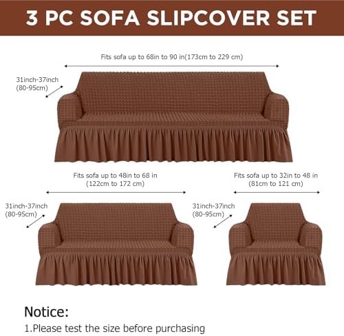 3 Pcs Sofa Slipcover Set for Couch Cushion Durable Washable