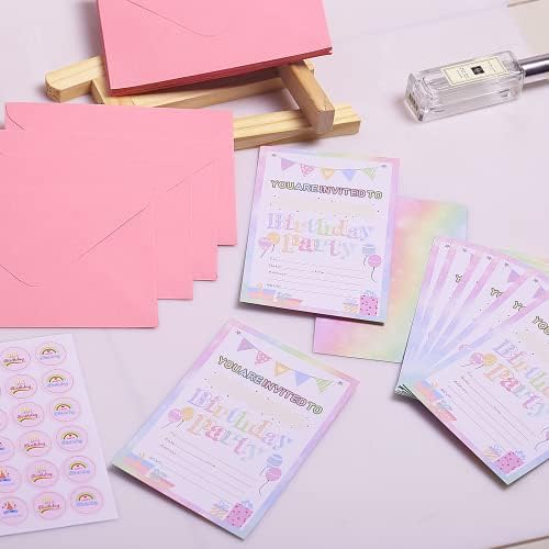 Idealmuzik 30 Pack Birthday Invitations for Girls with Envelopes and Stickers