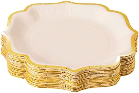 48 Pack Pink Gold Foil Scalloped Party Plates