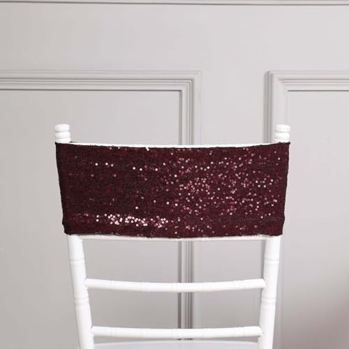 Efavormart 5 Pack Burgundy Sequin Chair Sashes 1