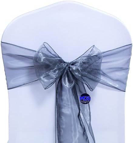 100 Pack Organza Chair Sashes Silver Gray