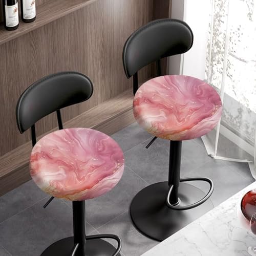 Pink Marble Round Bar Stool Covers 2 Pieces Set