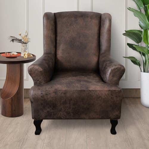 Anarachon Leather Look Wingback Chair Cover Brown