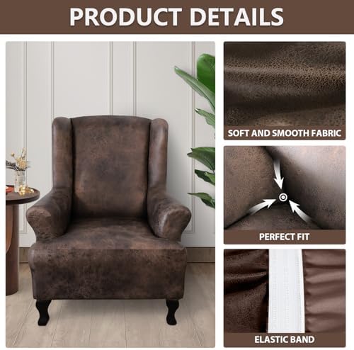 Anarachon Leather Look Wingback Chair Cover Brown