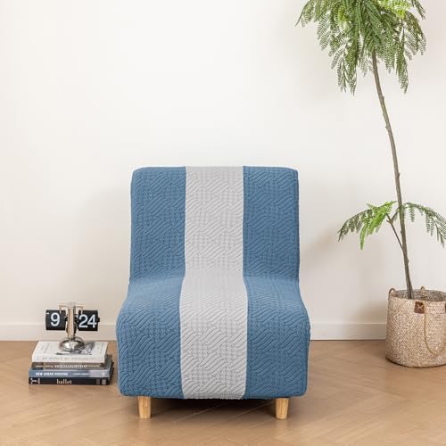 Lavish Cover Armless Chair Slipcover in Blue and Light Grey