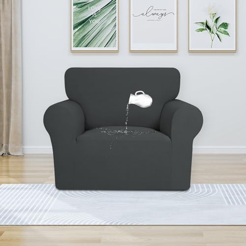 PureFit Dual Waterproof Sofa Slipcovers - Stretch Non Slip Fleece Chair Cover Dark Gray