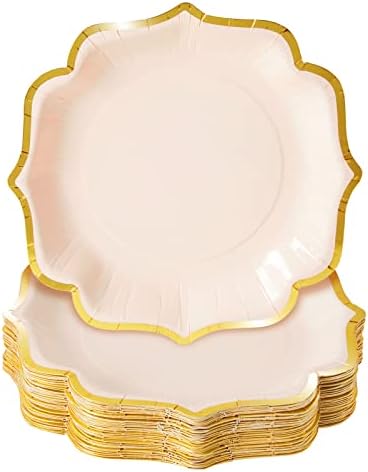 48 Pack Pink Gold Foil Scalloped Party Plates