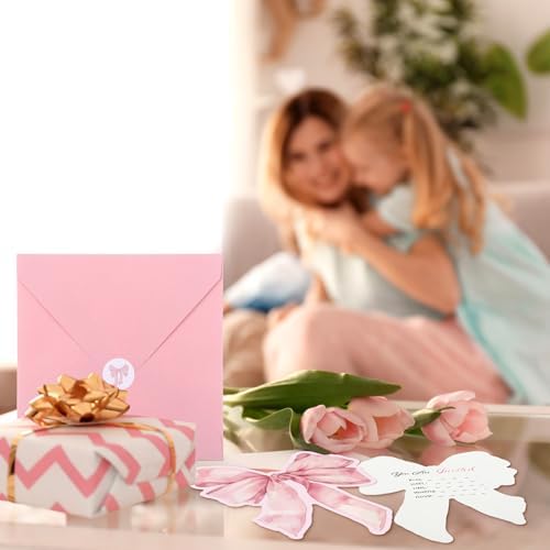Marspark 25 Set Pink Bow Birthday Invitations