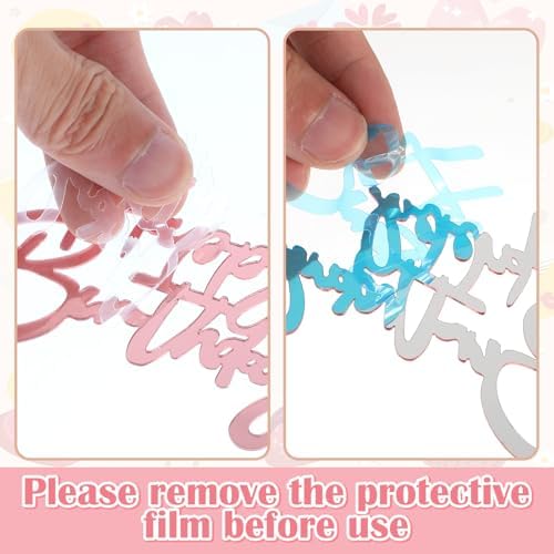 6pcs Pink Happy Birthday Cake Toppers Acrylic Decorations 1