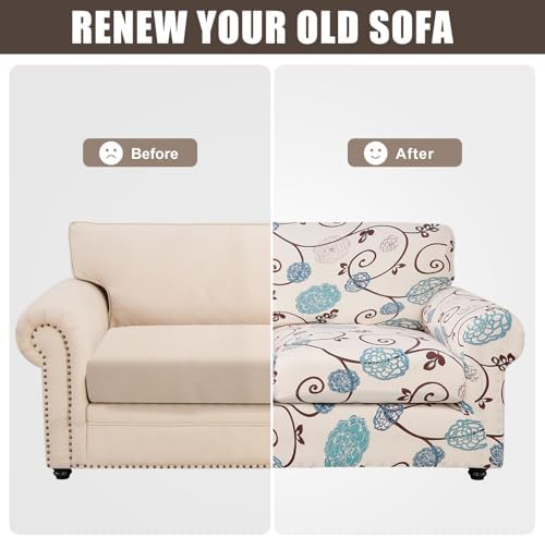 SearchI Stretch Armchair Slipcover Set with Cushion Covers Floral Pattern