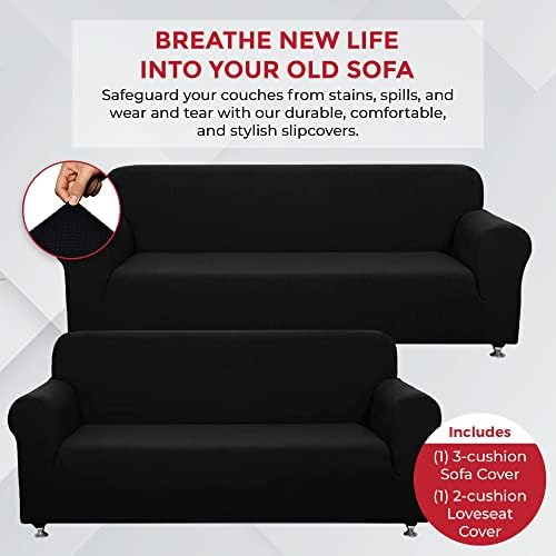Sapphire Home 2-Piece Sofa and Loveseat Slipcovers Set Black