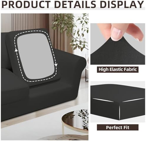 7 Piece Stretch Sofa Cover Set for Large Dark Grey Couch