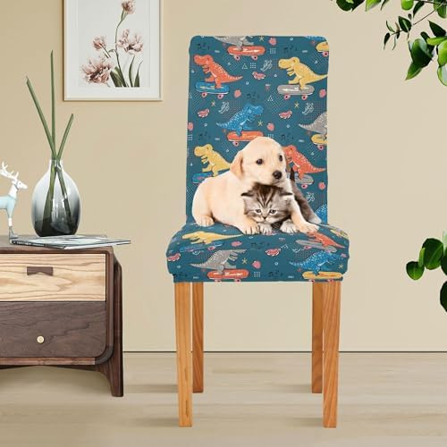 Xigua Kids Cartoon Dinosaur Chair Covers Set of 2 for Dining Room