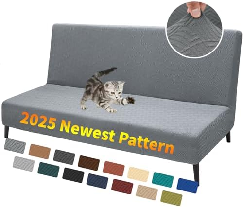 XINEAGE Stretch Armless Sofa Bed Cover with Elastic Bottom - 67-82 Light Gray