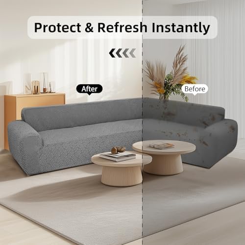 Stretch L Shape Sofa Cover for Sectional Pet Friendly Washable Gray