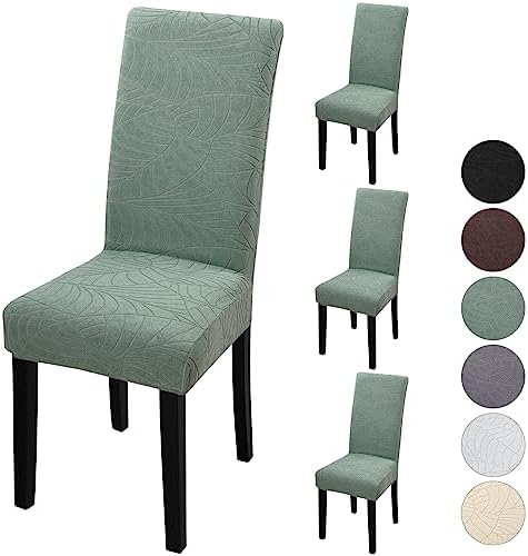 Fuloon Dining Chair Covers 4 Pack Leaf Jacquard Green