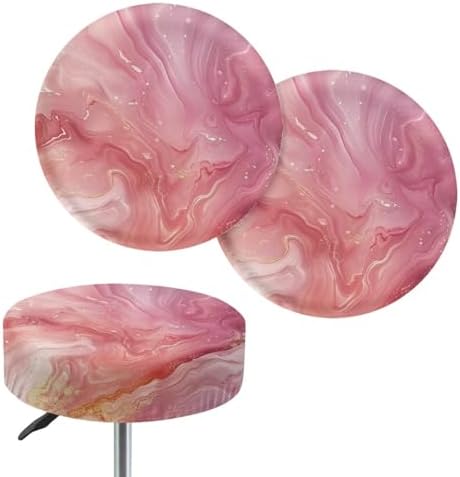 Pink Marble Round Bar Stool Covers 2 Pieces Set