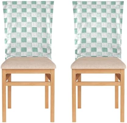 EtherSpher Oil on Canvas Green and White Checkered Chair Covers Set of 6
