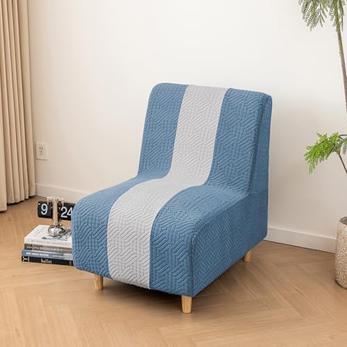 Lavish Cover Armless Chair Slipcover in Blue and Light Grey